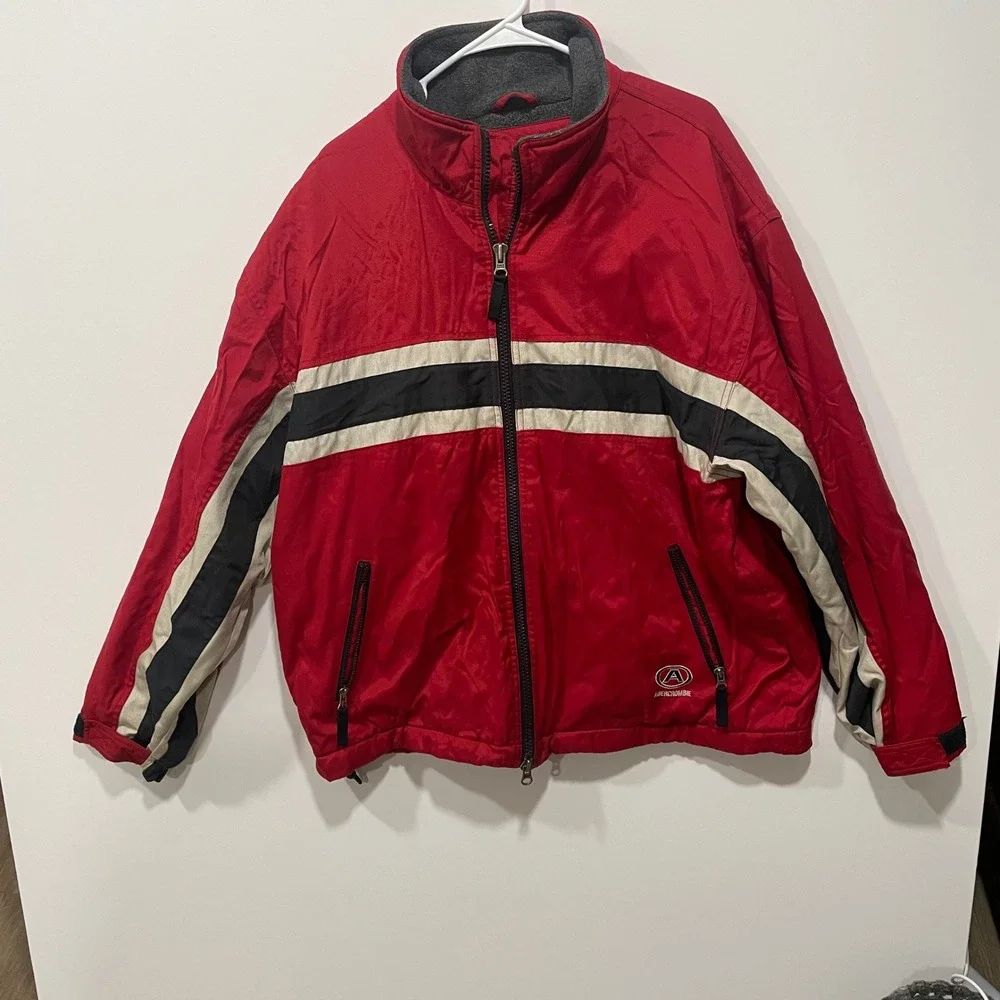Abercrombie Performance Red Black White Stripe Puffer Jacket Men's Size L‎